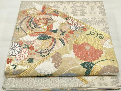 平和屋着物◎六通柄袋帯 唐織 鳳凰花文 金銀糸 正絹 逸品 DAAQ8675qa