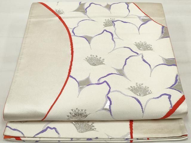 平和屋着物◎六通柄袋帯 唐織 草花文 銀糸 正絹 逸品 DAAQ8681qa