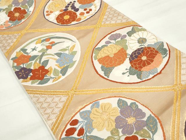 平和屋着物◎六通柄袋帯 唐織 天井花丸文 金糸 正絹 逸品 DAAQ8682qa