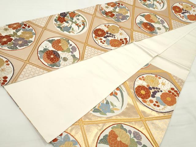 平和屋着物◎六通柄袋帯 唐織 天井花丸文 金糸 正絹 逸品 DAAQ8682qa