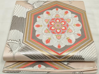 平和屋着物◎六通柄袋帯 唐織 正倉院孔雀花文 金銀糸 正絹 逸品 DAAQ8690qa