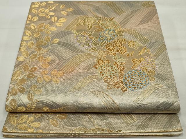 平和屋着物◎六通柄袋帯　流水花丸文　金糸　正絹　逸品　DAAQ8691qa