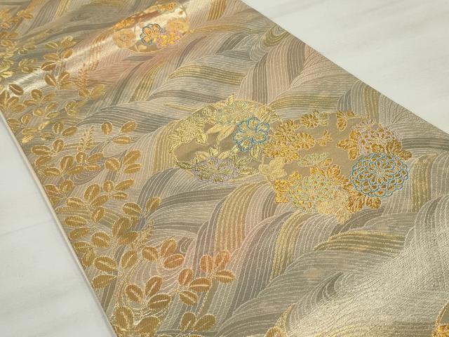 平和屋着物◎六通柄袋帯　流水花丸文　金糸　正絹　逸品　DAAQ8691qa
