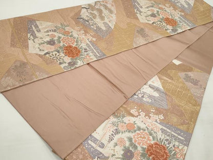 平和屋着物◎六通柄袋帯　唐織　扇面重花車文　金糸　正絹　逸品　DAAQ8692qa