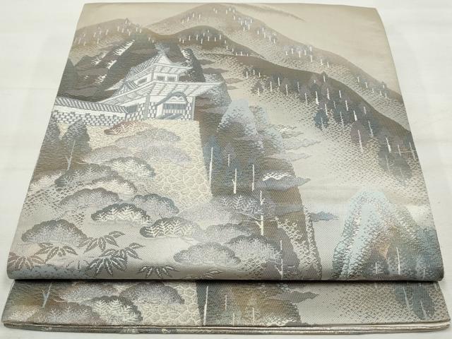 平和屋着物◎六通柄袋帯　風景文　銀糸　正絹　逸品　DAAQ8764qa