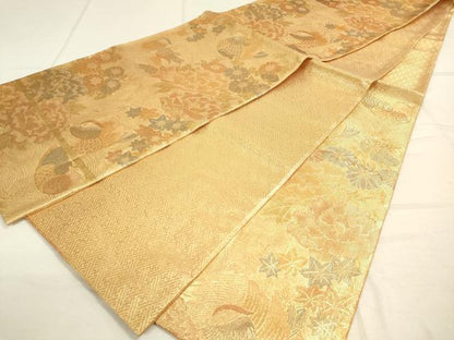 平和屋着物◎六通柄袋帯 九百佐賀錦 鴛鴦花文 金糸 引箔 正絹 逸品 DAAQ9135bc