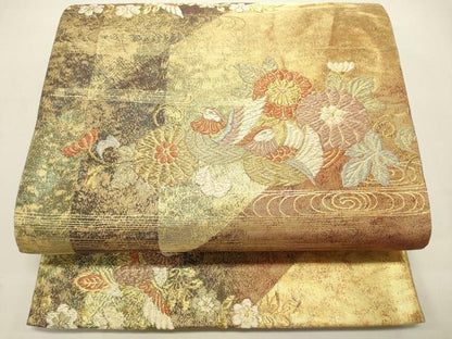 平和屋着物◎六通柄袋帯 鴛鴦花文 金銀糸 正絹 逸品 DAAQ9339bc