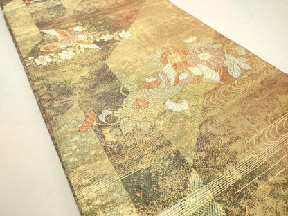 平和屋着物◎六通柄袋帯 鴛鴦花文 金銀糸 正絹 逸品 DAAQ9339bc