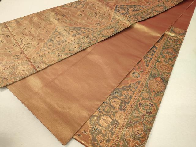平和屋着物◎六通柄袋帯 更紗花文 金糸 引箔 正絹 逸品 DAAQ9374bc