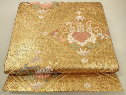 平和屋着物◎六通柄袋帯 唐織 花菱文 金糸 正絹 逸品 DAAQ9375bc