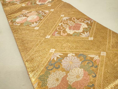 平和屋着物◎六通柄袋帯 唐織 花菱文 金糸 正絹 逸品 DAAQ9375bc