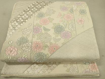 平和屋着物◎六通柄袋帯 唐織 舞花文 銀糸 正絹 逸品 DAAQ9409bc