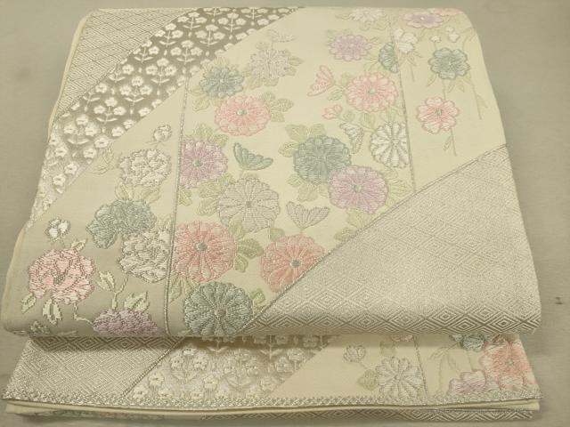 平和屋着物◎六通柄袋帯 唐織 舞花文 銀糸 正絹 逸品 DAAQ9409bc