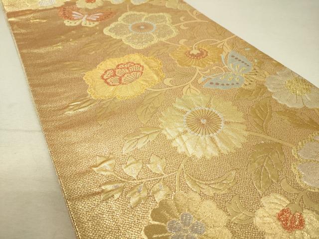 平和屋着物◎六通柄袋帯 花蝶文 金銀糸 正絹 逸品 DAAQ9412bc