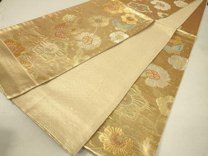 平和屋着物◎六通柄袋帯 花蝶文 金銀糸 正絹 逸品 DAAQ9412bc