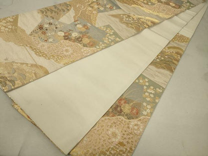 平和屋着物◎六通柄袋帯 色紙道長四季の彩文 金糸 正絹 逸品 DAAQ9420bc