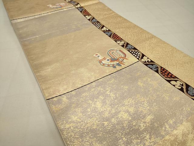 平和屋着物◎六通柄袋帯　唐織　抽象花鳥文　金糸　正絹　逸品　DAAQ9427bc