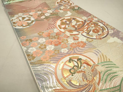 平和屋着物◎六通柄袋帯　源氏車花鳥文　金銀糸　正絹　逸品　DAAQ9451bc
