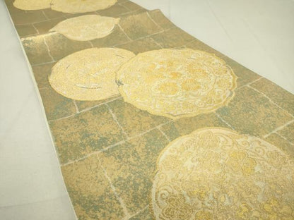 平和屋着物◎六通柄袋帯 鏡裏花文 金糸 引箔 正絹 逸品 DAAQ9456bc