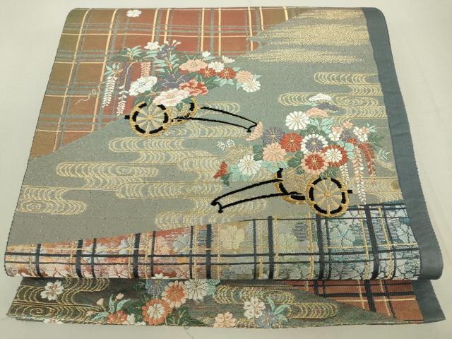 平和屋着物◎六通柄袋帯 花車文 金銀糸 正絹 逸品 DAAQ9462bc