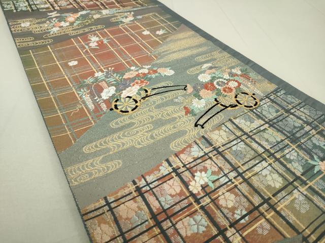 平和屋着物◎六通柄袋帯 花車文 金銀糸 正絹 逸品 DAAQ9462bc