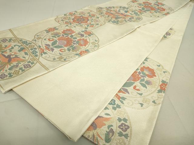 平和屋着物◎佐賀錦　六通柄袋帯　鏡裏更紗花文　銀糸　正絹　逸品　DAAQ9464bc