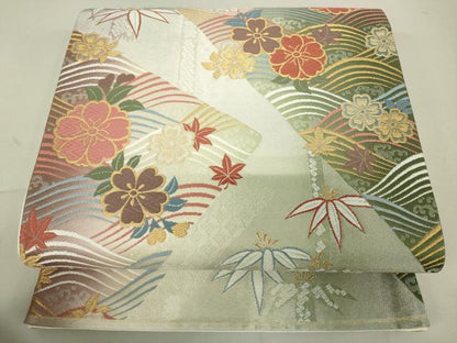 平和屋着物◎六通柄袋帯 唐織 立波花文 金銀糸 正絹 逸品 DAAQ9494bc