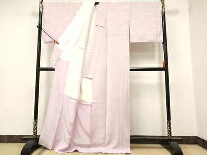 平和屋着物●上質な色無地 花尽くし地紋 淡紅藤色 ますいわ屋扱い ロング丈 正絹 逸品 DAAR0088yyy