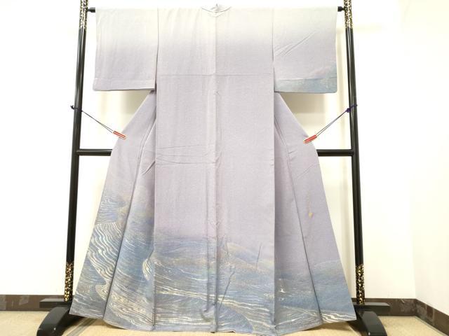 平和屋着物●世界的友禅作家 千地泰弘 訪問着 流水文 暈し染め 金銀糸 花鳥文 暈し染め 金彩 正絹 逸品 DAAR0139yyy