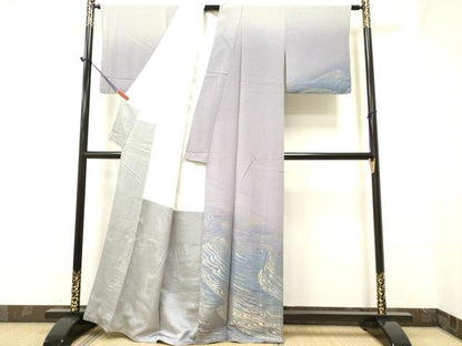 平和屋着物●世界的友禅作家 千地泰弘 訪問着 流水文 暈し染め 金銀糸 花鳥文 暈し染め 金彩 正絹 逸品 DAAR0139yyy