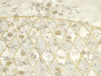 平和屋着物●中国三大刺繍 スワトウ刺繍 汕頭刺繍 総刺繍 色留袖 草花文 金糸 正絹 逸品 DAAR0160yyy