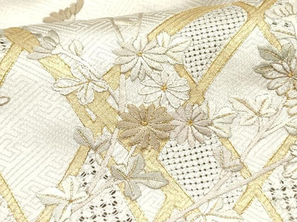 平和屋着物●中国三大刺繍 スワトウ刺繍 汕頭刺繍 総刺繍 色留袖 草花文 金糸 正絹 逸品 DAAR0160yyy