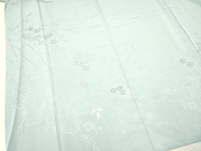平和屋着物●中国三大刺繍 スワトウ刺繍 汕頭刺繍 総刺繍 訪問着 雪輪草花文 秘色色 銀糸 正絹 逸品 DAAR0163yyy