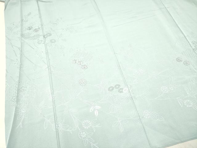 平和屋着物●中国三大刺繍 スワトウ刺繍 汕頭刺繍 総刺繍 訪問着 雪輪草花文 秘色色 銀糸 正絹 逸品 DAAR0163yyy