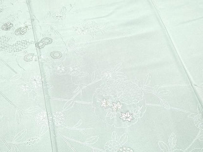平和屋着物●中国三大刺繍 スワトウ刺繍 汕頭刺繍 総刺繍 訪問着 雪輪草花文 秘色色 銀糸 正絹 逸品 DAAR0163yyy