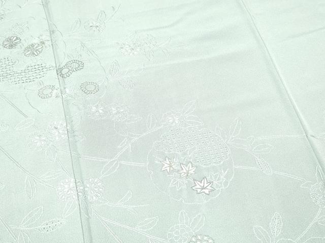 平和屋着物●中国三大刺繍 スワトウ刺繍 汕頭刺繍 総刺繍 訪問着 雪輪草花文 秘色色 銀糸 正絹 逸品 DAAR0163yyy