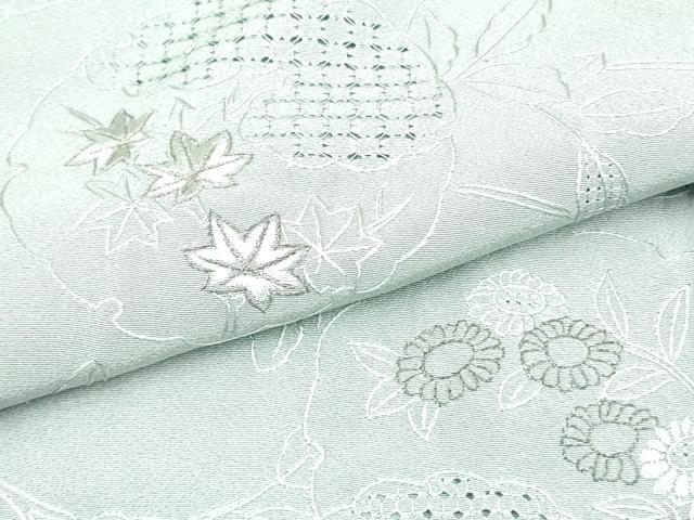平和屋着物●中国三大刺繍 スワトウ刺繍 汕頭刺繍 総刺繍 訪問着 雪輪草花文 秘色色 銀糸 正絹 逸品 DAAR0163yyy