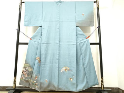 平和屋着物●中国三大刺繍 スワトウ刺繍 汕頭刺繍 訪問着 人物楽器花文 暈し染め 金糸 正絹 逸品 DAAR0170yyy