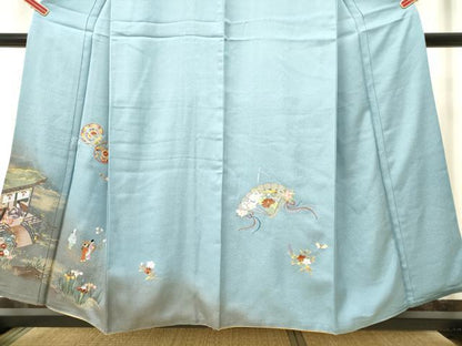 平和屋着物●中国三大刺繍 スワトウ刺繍 汕頭刺繍 訪問着 人物楽器花文 暈し染め 金糸 正絹 逸品 DAAR0170yyy