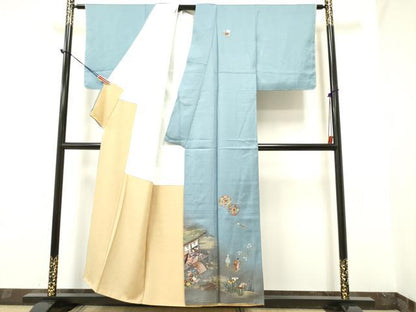 平和屋着物●中国三大刺繍 スワトウ刺繍 汕頭刺繍 訪問着 人物楽器花文 暈し染め 金糸 正絹 逸品 DAAR0170yyy