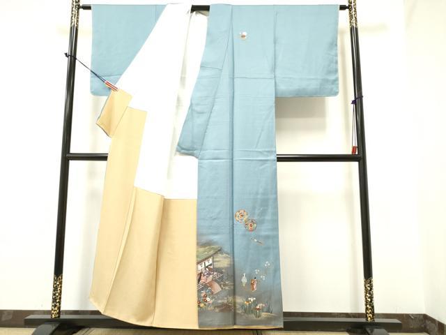平和屋着物●中国三大刺繍 スワトウ刺繍 汕頭刺繍 訪問着 人物楽器花文 暈し染め 金糸 正絹 逸品 DAAR0170yyy