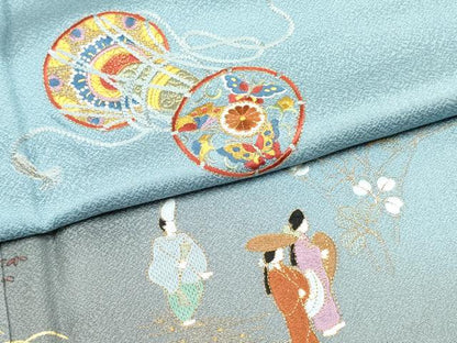 平和屋着物●中国三大刺繍 スワトウ刺繍 汕頭刺繍 訪問着 人物楽器花文 暈し染め 金糸 正絹 逸品 DAAR0170yyy
