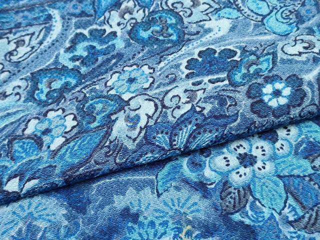 平和屋着物●上質な小紋 更紗花文 鬼しぼ縮緬 正絹 逸品 DAAR0173yyy