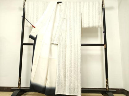 平和屋着物●上質な小紋 花唐草間道 背抜き仕立て 正絹 逸品 DAAR0245yyy