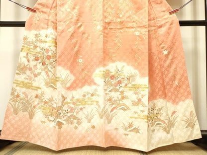 平和屋着物●訪問着 駒刺繍 霞花鳥文 暈し染め 金彩 正絹 逸品 DAAR0274yyy