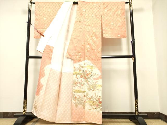 平和屋着物●訪問着 駒刺繍 霞花鳥文 暈し染め 金彩 正絹 逸品 DAAR0274yyy