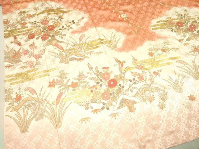 平和屋着物●訪問着 駒刺繍 霞花鳥文 暈し染め 金彩 正絹 逸品 DAAR0274yyy