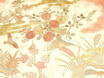 平和屋着物●訪問着 駒刺繍 霞花鳥文 暈し染め 金彩 正絹 逸品 DAAR0274yyy