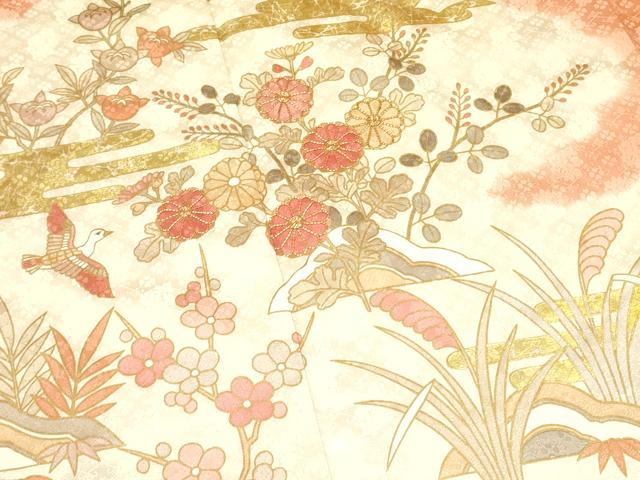 平和屋着物●訪問着 駒刺繍 霞花鳥文 暈し染め 金彩 正絹 逸品 DAAR0274yyy