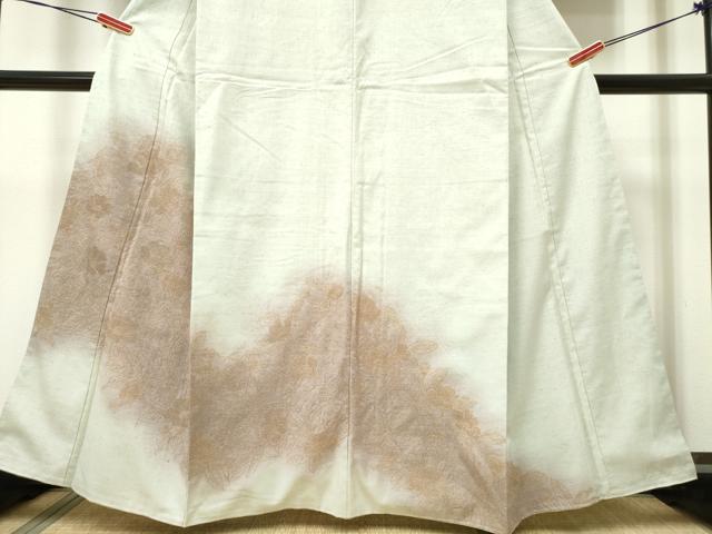 平和屋着物●中国三大刺繍 スワトウ刺繍 汕頭刺繍 総刺繍 訪問着 紬地 草花文 暈し染め 金糸 正絹 逸品 DAAR0279yyy